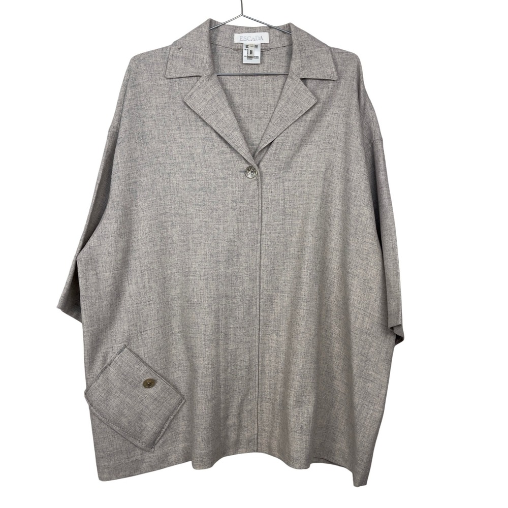 Escada Wool Cashmere Boxy Shirt Jacket‎ Beige Womens 42 Career Lagenlook Luxury